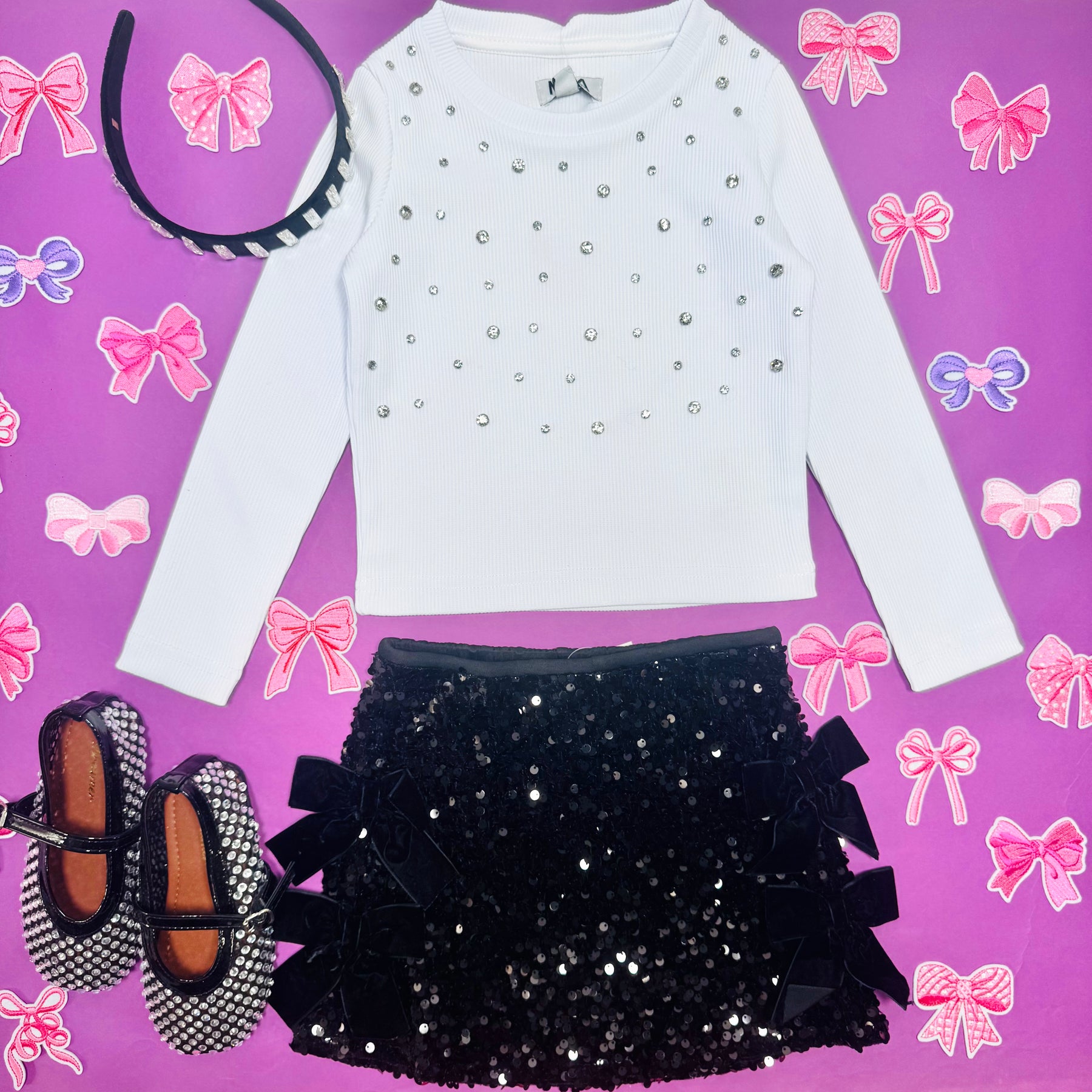 STUDDED WHITE LONG SLEEVE TOP - MIA NEW YORK - LONG SLEEVE TOPS