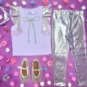 CRYSTAL BOW RUFFLE TOP