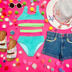 NEON EMBROIDERED DENIM SHORTS