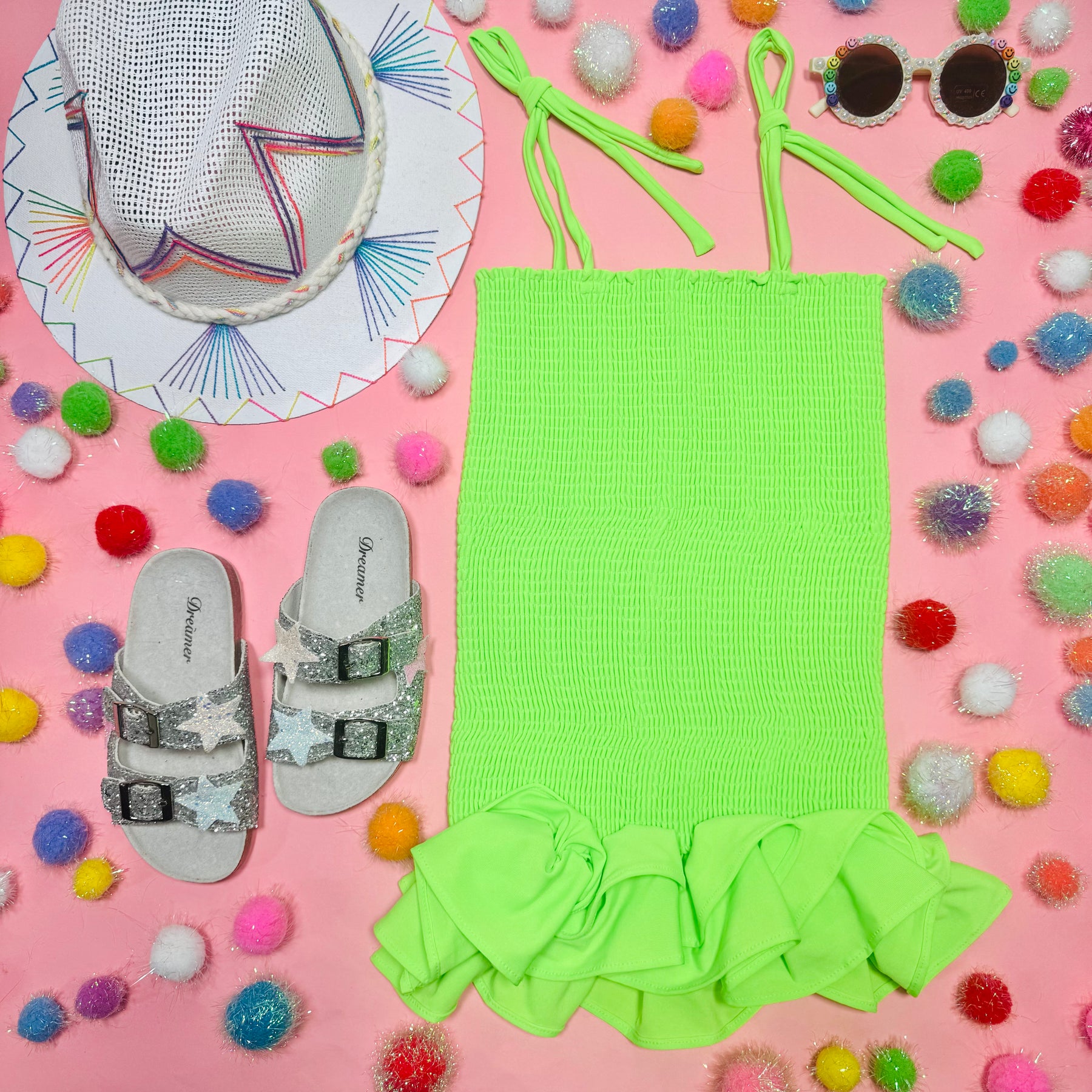 LIME BILLIE SMOCKED DRESS