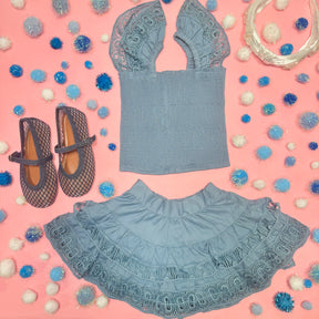 ADINA RIVERSIDE BLUE SMOCKED TOP AND SKIRT SET