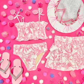PINK PARADISE SMOCKED TWO PIECE SWIM BIKINI