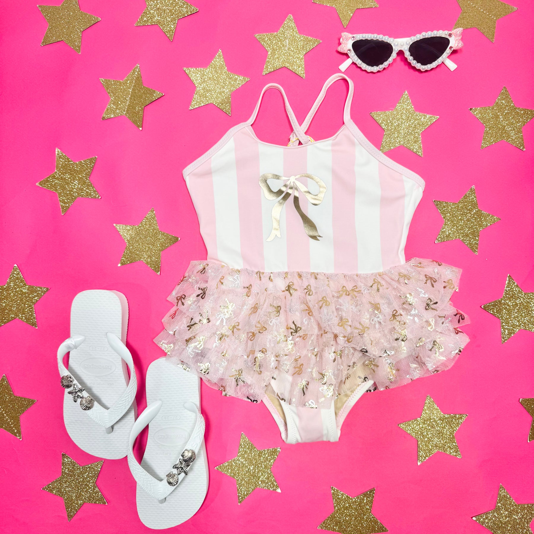 BOW STRIPE TUTU ONE PIECE SWIMSUIT