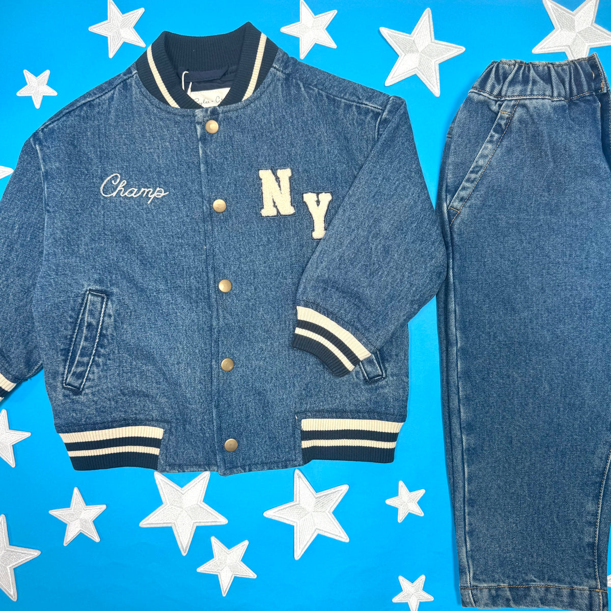 DENIM VARSITY JACKET - JACKETS