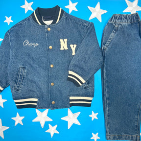 DENIM VARSITY JACKET - JACKETS