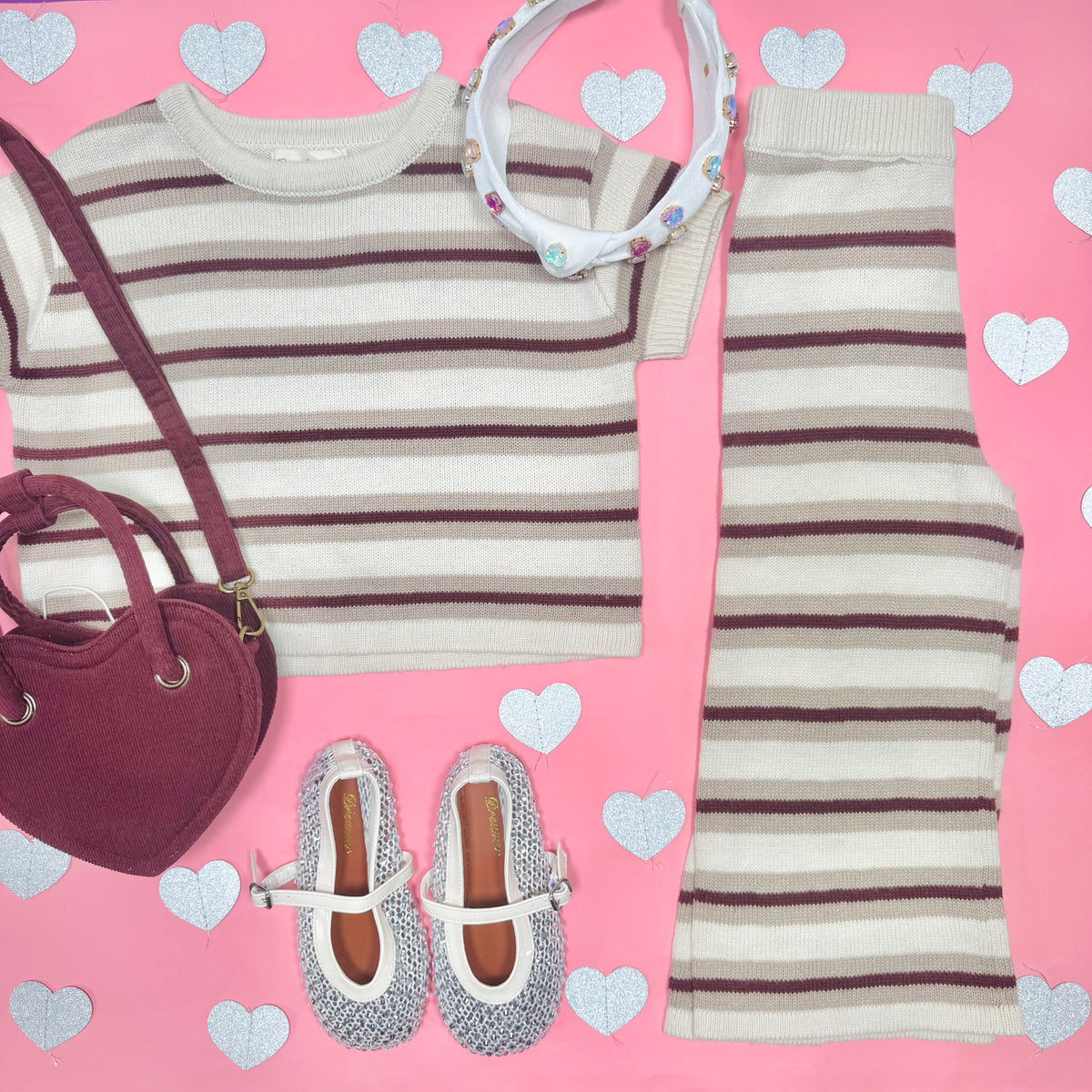 AUTUMN STRIPE KNIT BOXY CROP TOP - SHORT SLEEVE TOPS
