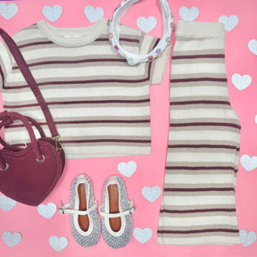 AUTUMN STRIPE KNIT BOXY CROP TOP - SHORT SLEEVE TOPS