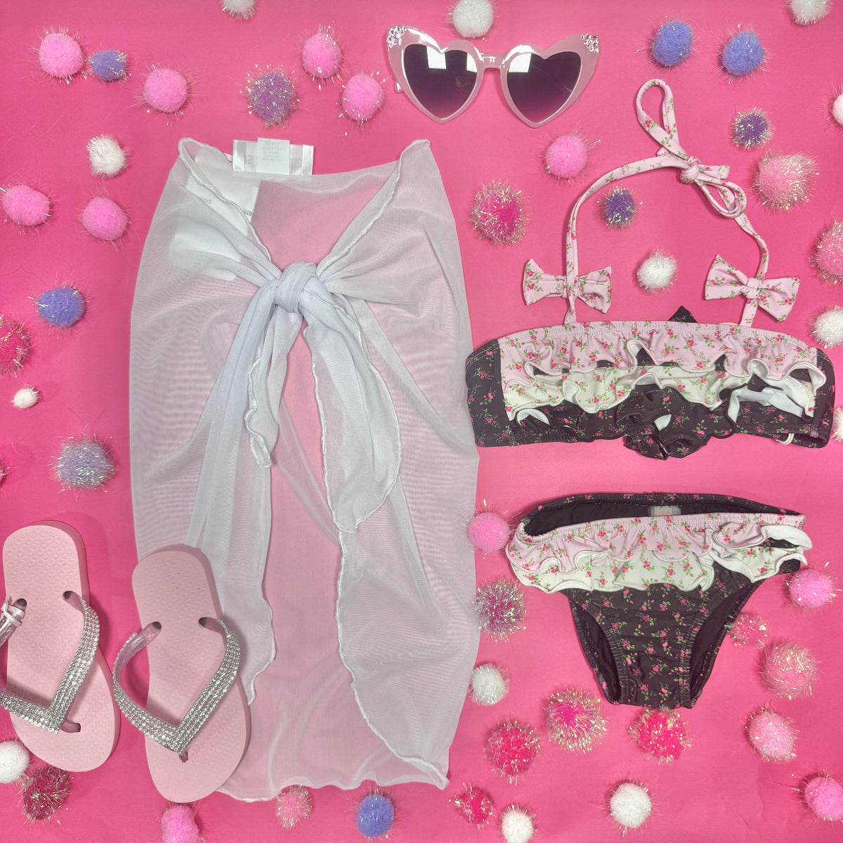 FLORAL RUFFLE BOW TWO PIECE BIKINI