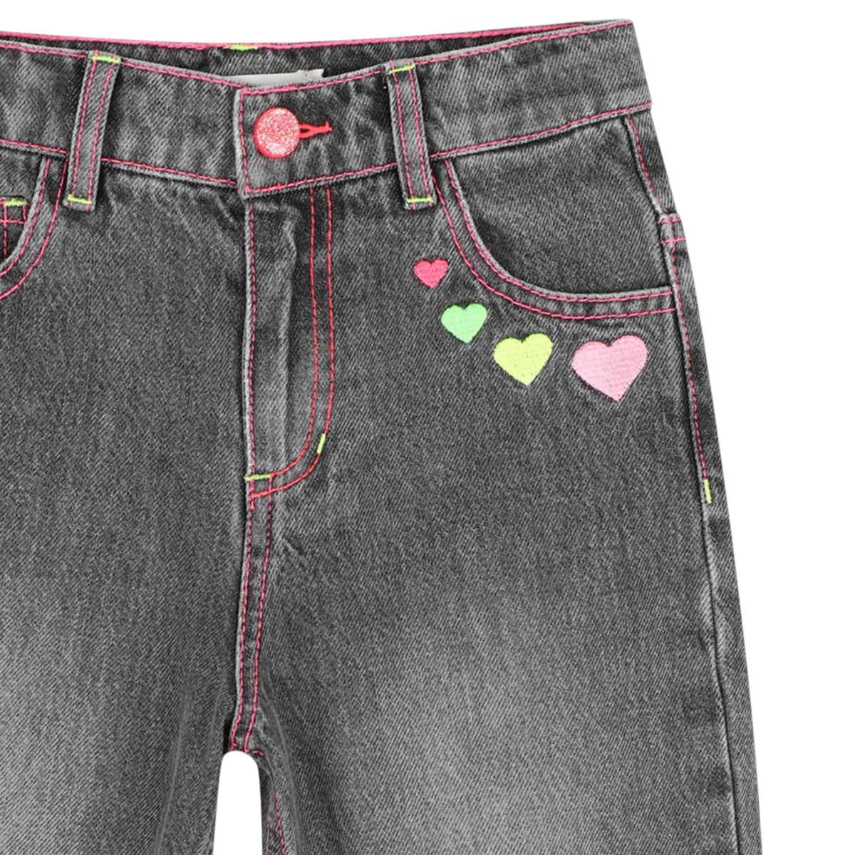 NEON EMBROIDERED HEART DENIM BARREL PANTS (PREORDER)