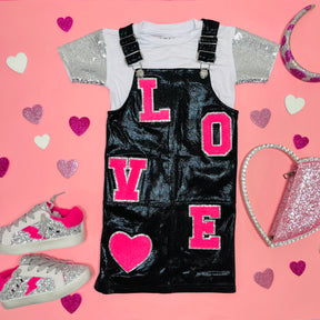 LOVE PATCHES OVERALL DRESS