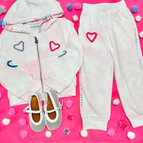AVA HEART STITCH CLOUD WASH ZIP UP HOODIE AND SWEATPANTS SET