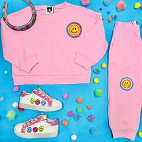 NEON SMILEY FACE SWEATSHIRT AND SWEATPANTS WAFFLE SET