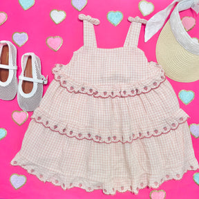 STRAWBERRY GINGHAM RUFFLED SWING DRESS