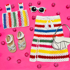 RAINBOW CROCHET TANK AND SKIRT SET