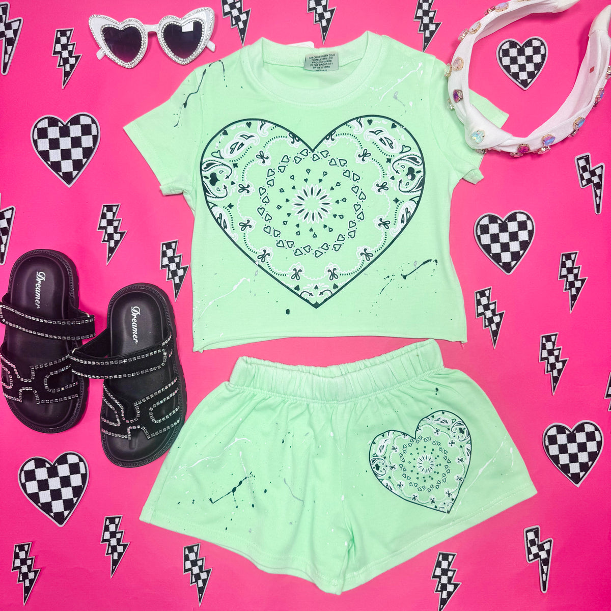 BANDANA HEART PAINT SPLATTER SHORTS - SHORTS