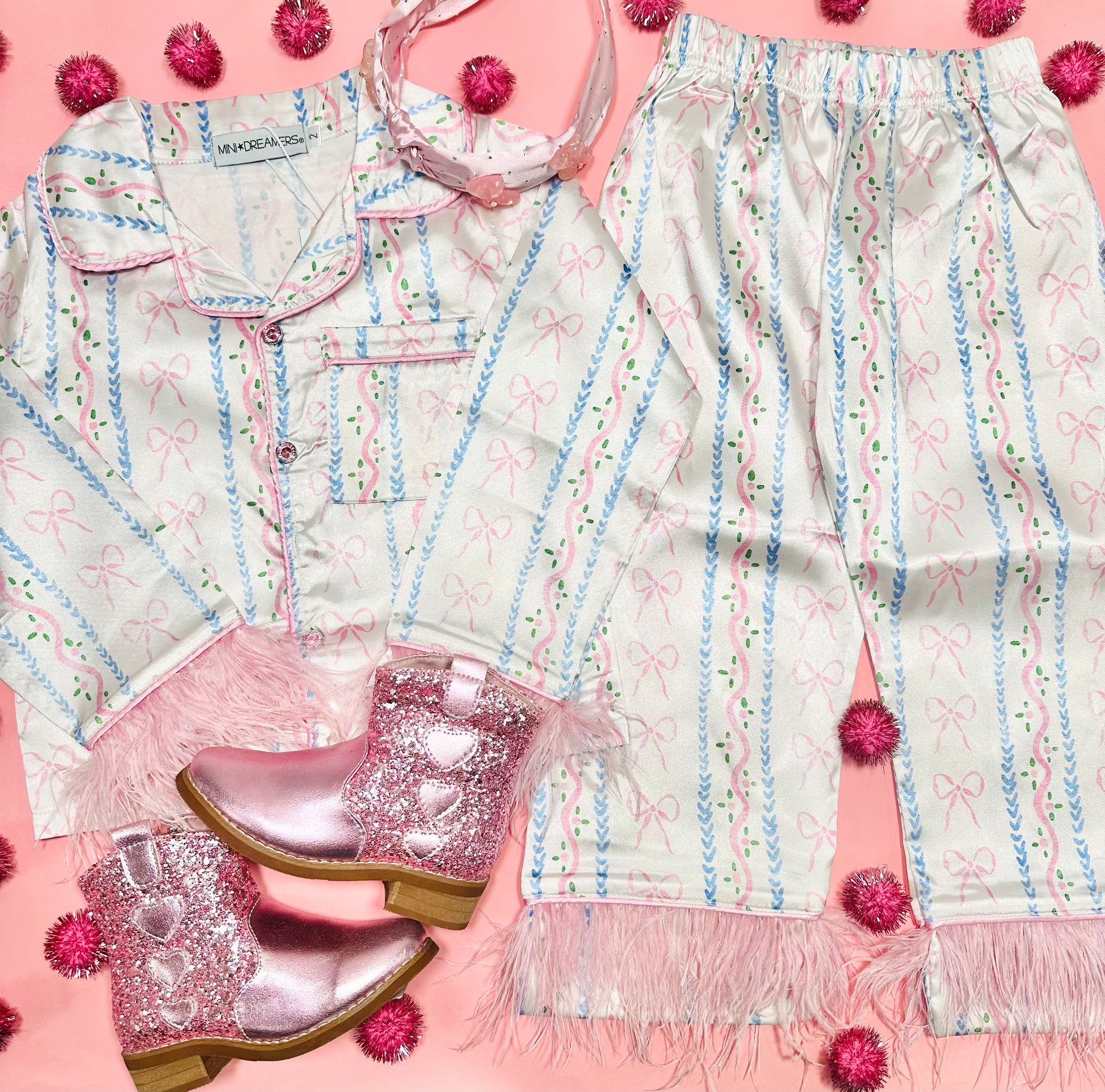 ALL TIED UP FEATHER TRIM SILKY SET