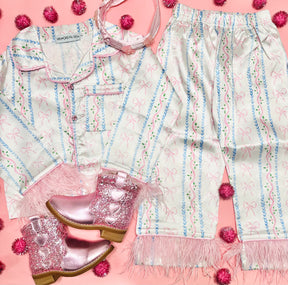 ALL TIED UP FEATHER TRIM SILKY SET