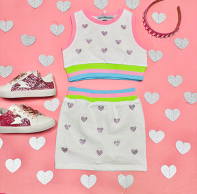 KRISTINA CRYSTAL HEART TENNIS CROP TOP AND SKIRT SET