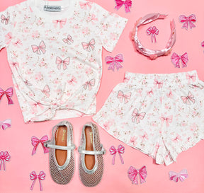 CHARLOTTE CRYSTAL BOWS SHORT SLEEVE AND SHORTS SET
