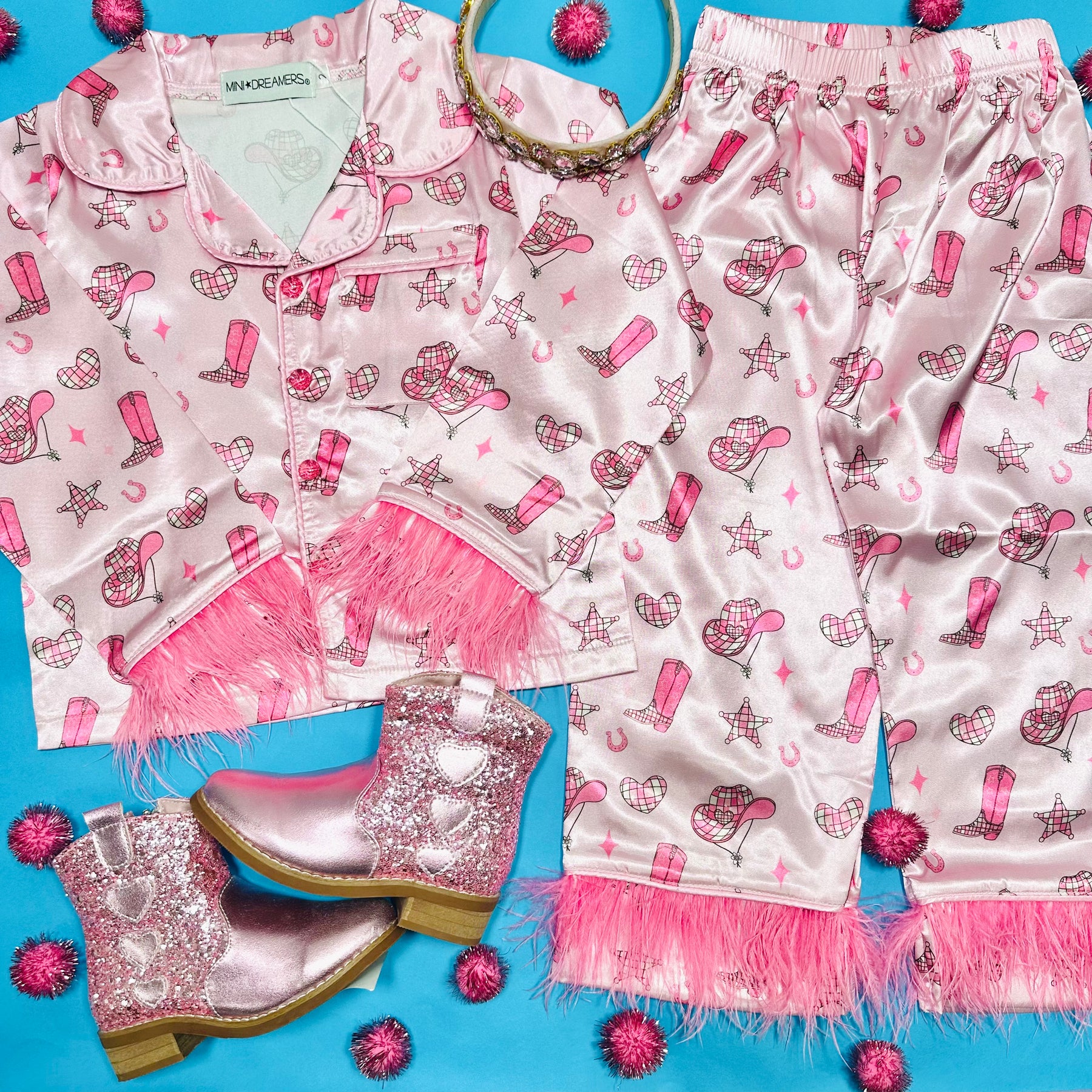 WILD WEST FEATHER TRIM SILKY SET