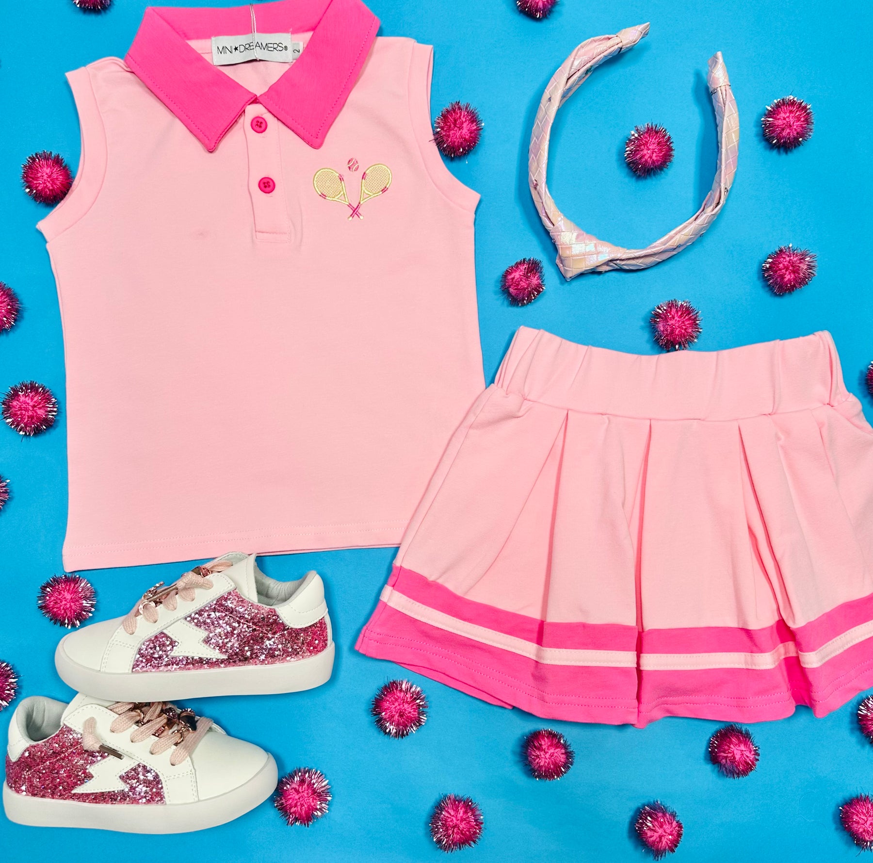 COCO TENNIS POLO TANK TOP AND PLEATED SKIRT W/ SHORTS SET