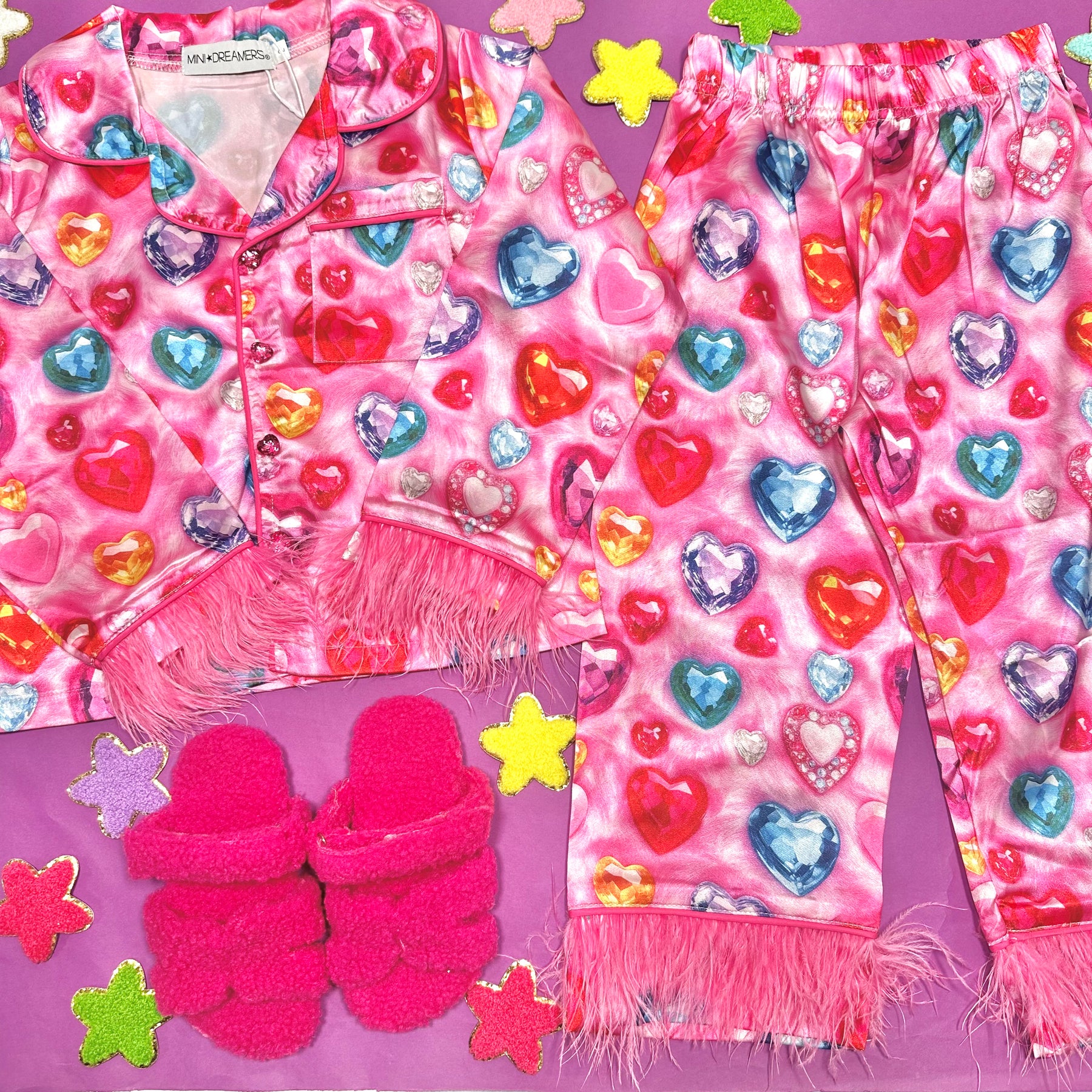 JEWELS FEATHER TRIM SILKY SET