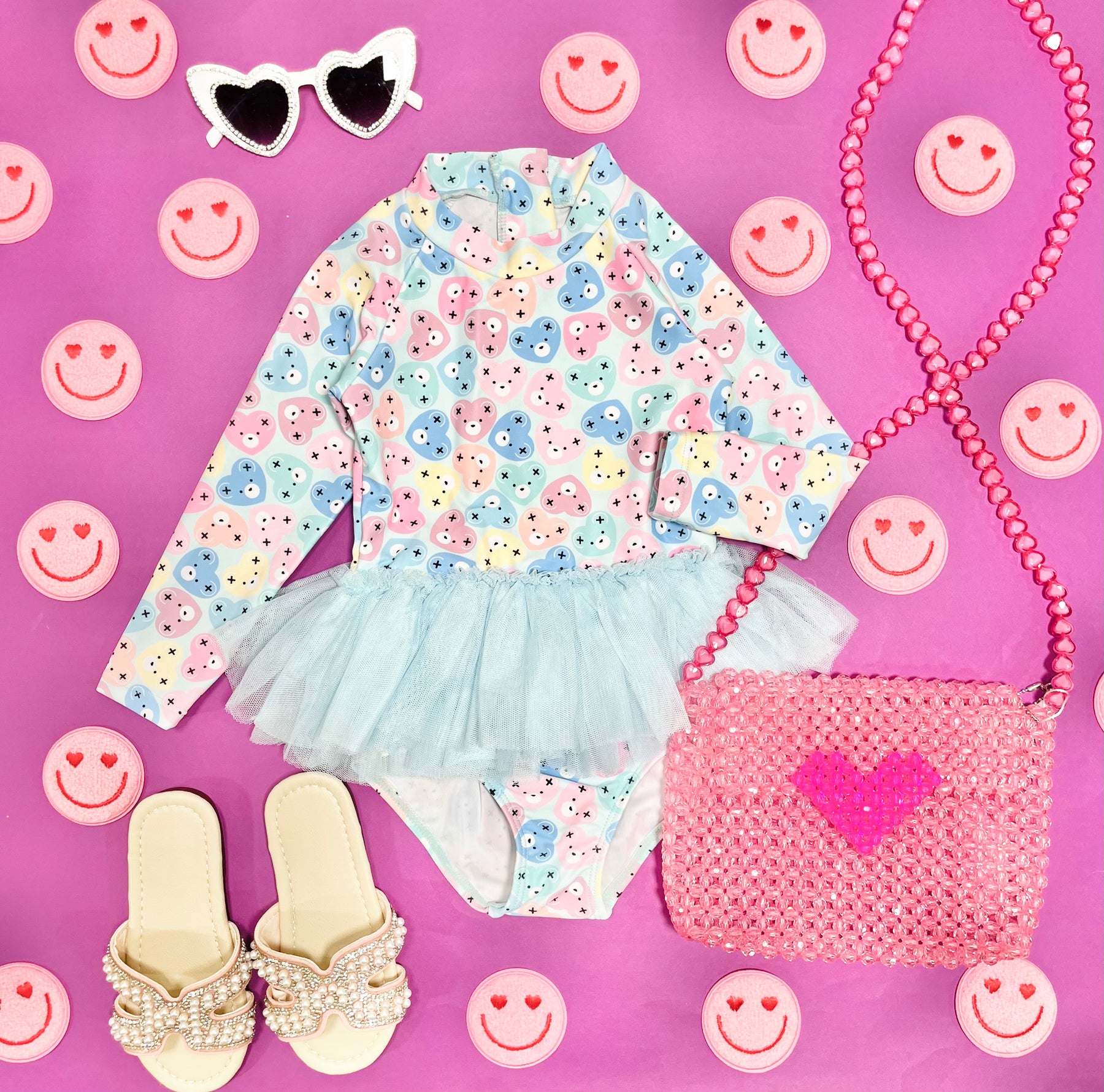 HEART BEAR TUTU ONE PIECE SWIMSUIT