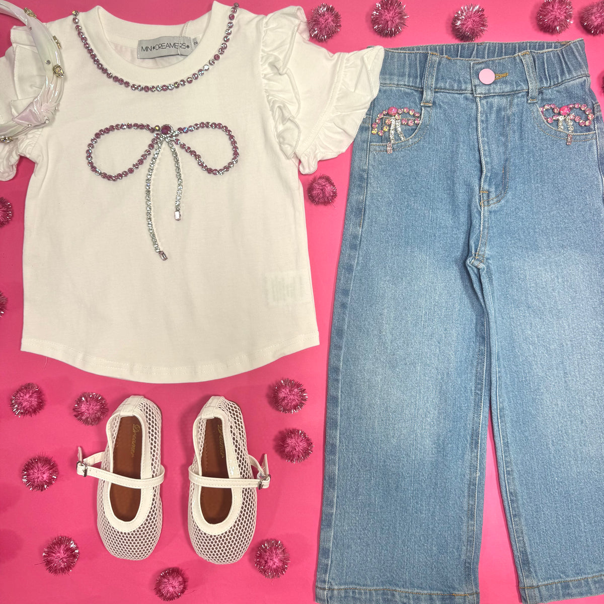 SOPHIA CRYSTAL BOW RUFFLE TSHIRT