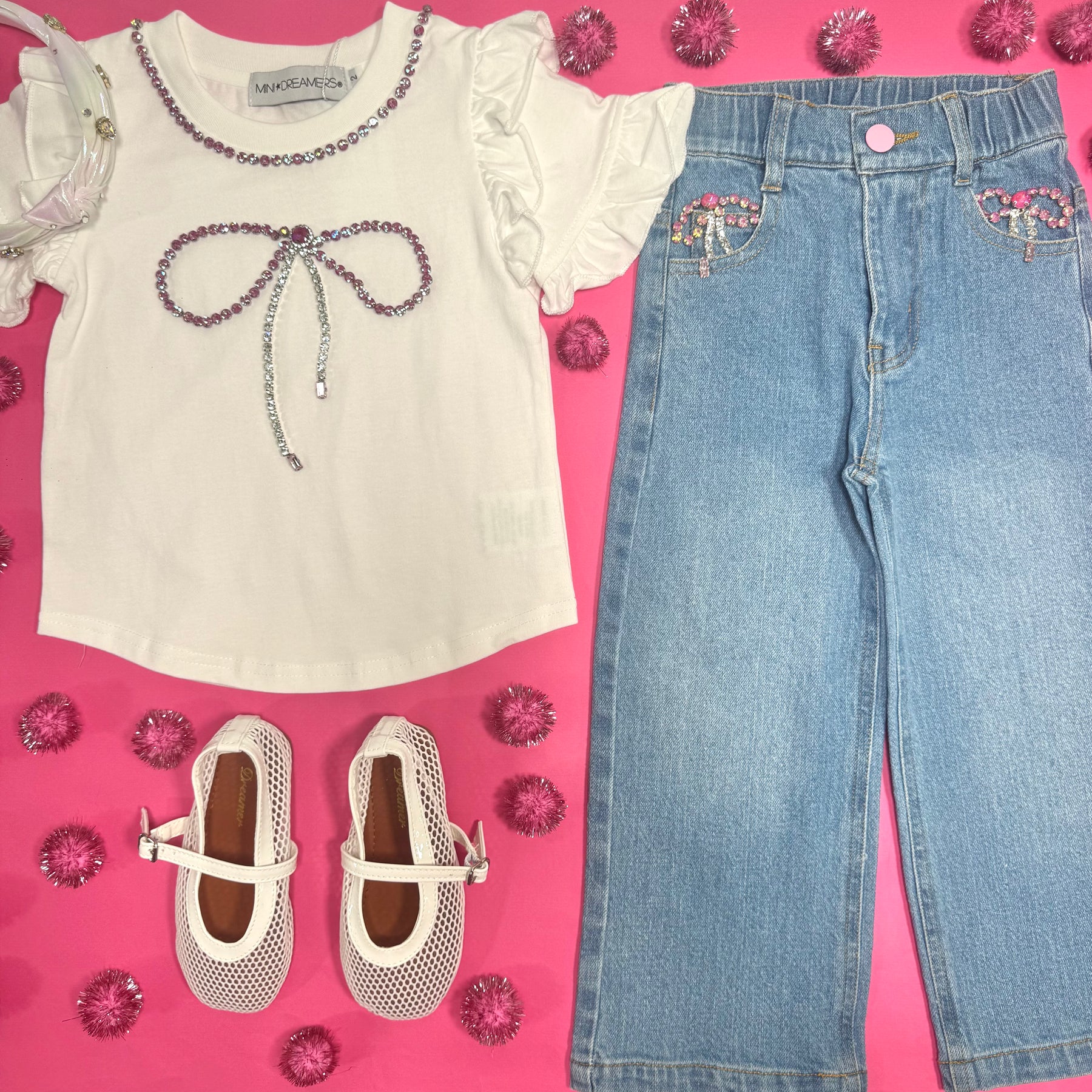SOPHIA CRYSTAL BOW RUFFLE TSHIRT - SHORT SLEEVE TOPS