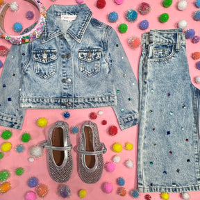 RHINESTONE DENIM JACKET - JACKETS