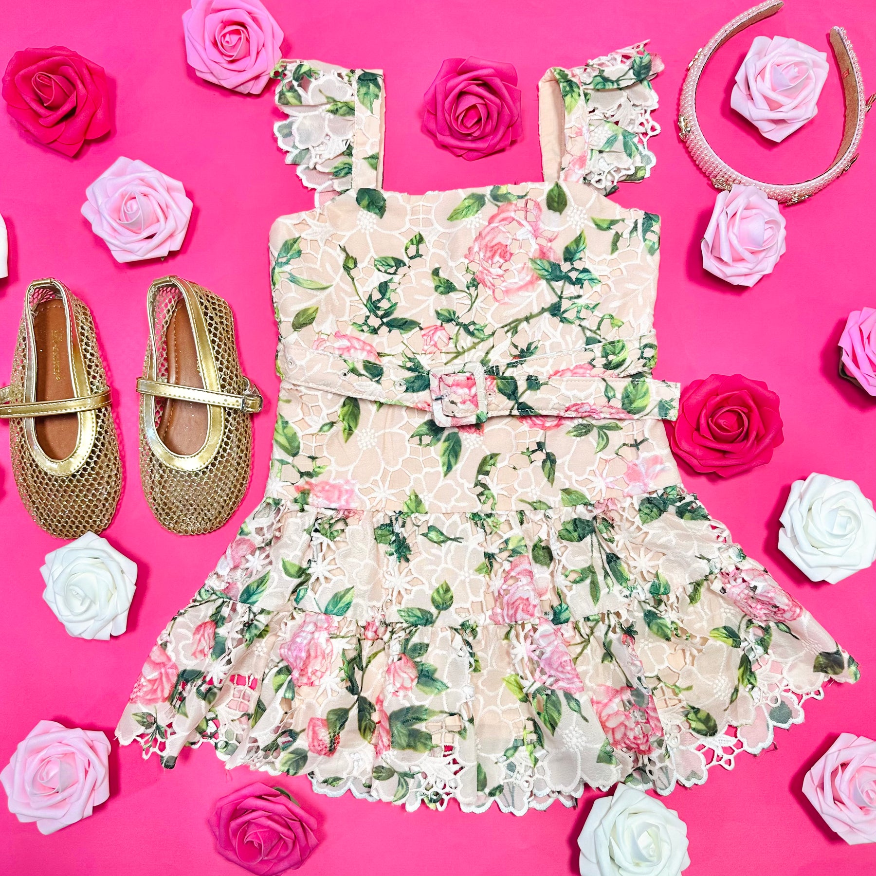 LEONORA EMBROIDERED FLORAL MINI DRESS 5/6 / PINK