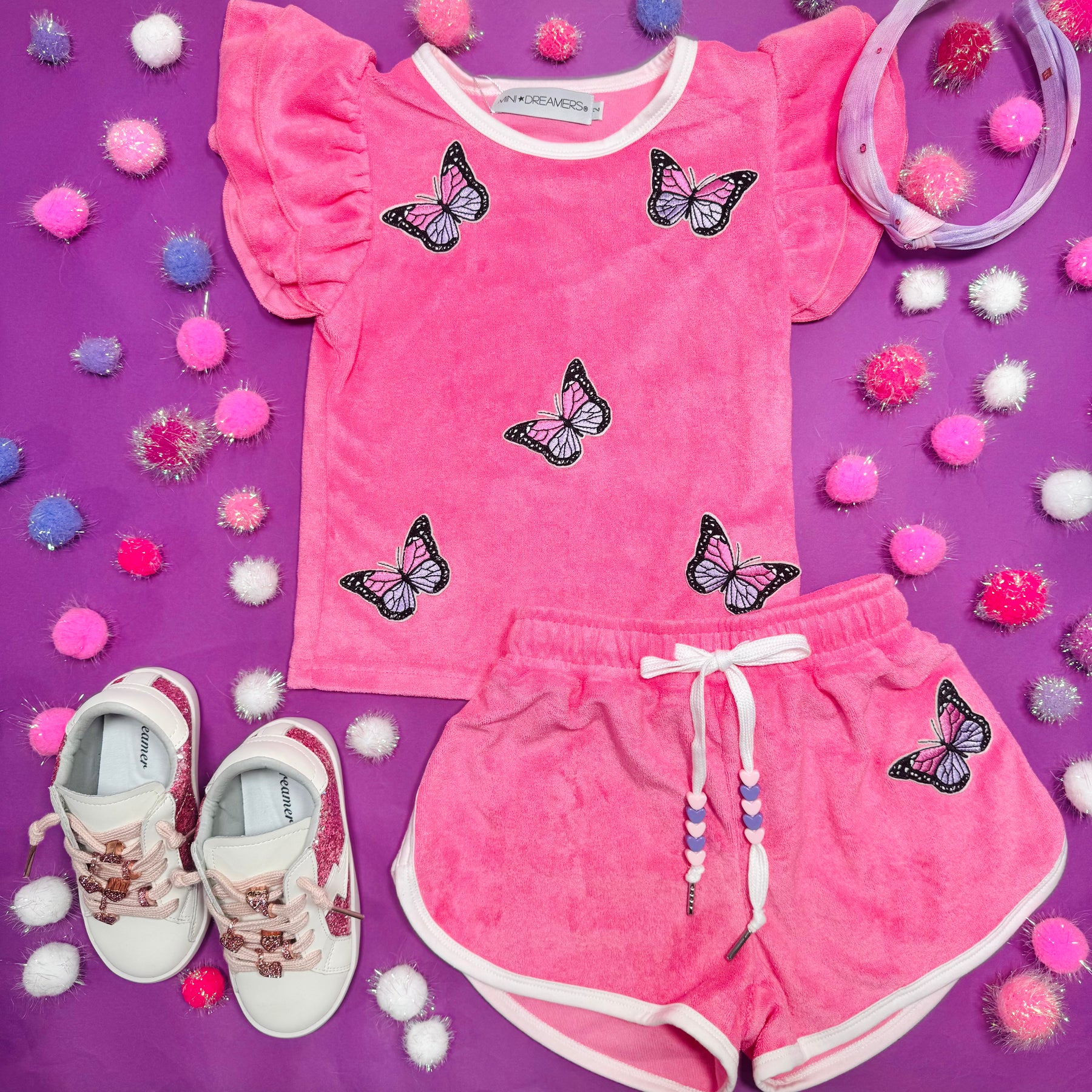 MARIPOSA BUTTERFLY TERRY FLUTTER SLEEVE AND SHORTS SET