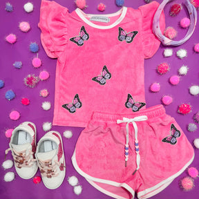 MARIPOSA BUTTERFLY TERRY FLUTTER SLEEVE AND SHORTS SET
