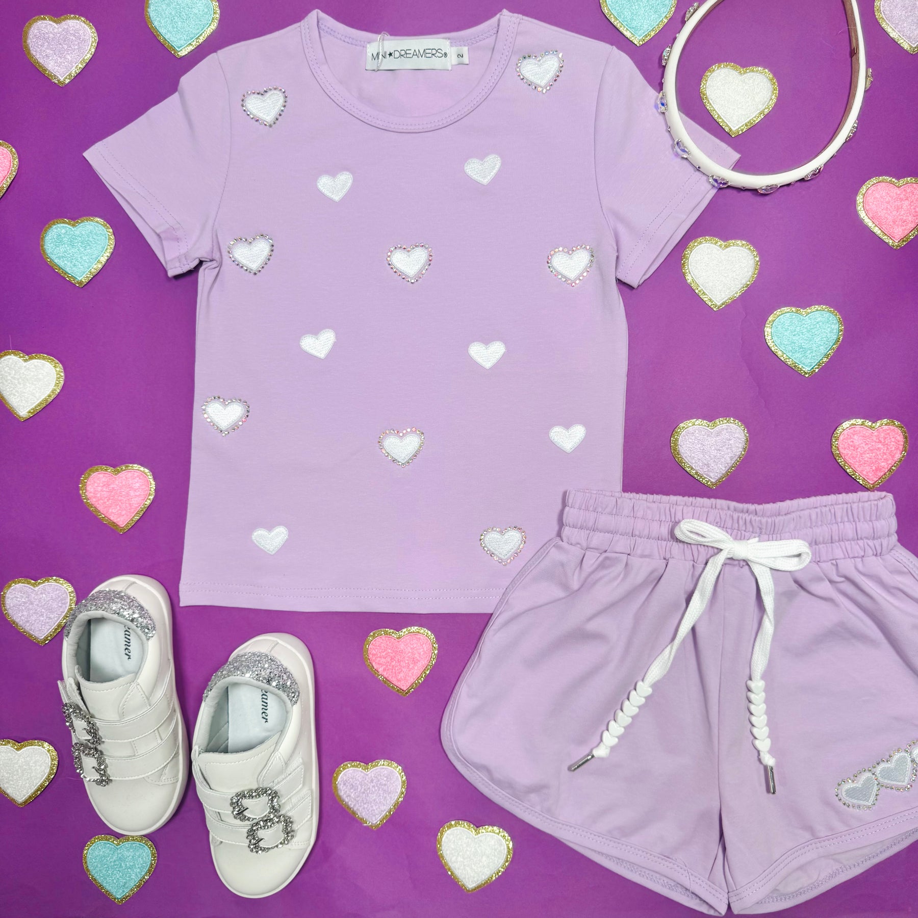 CHELSEA CRYSTAL HEARTS SHORT SLEEVE AND SHORTS SET - MINI DREAMERS - SET