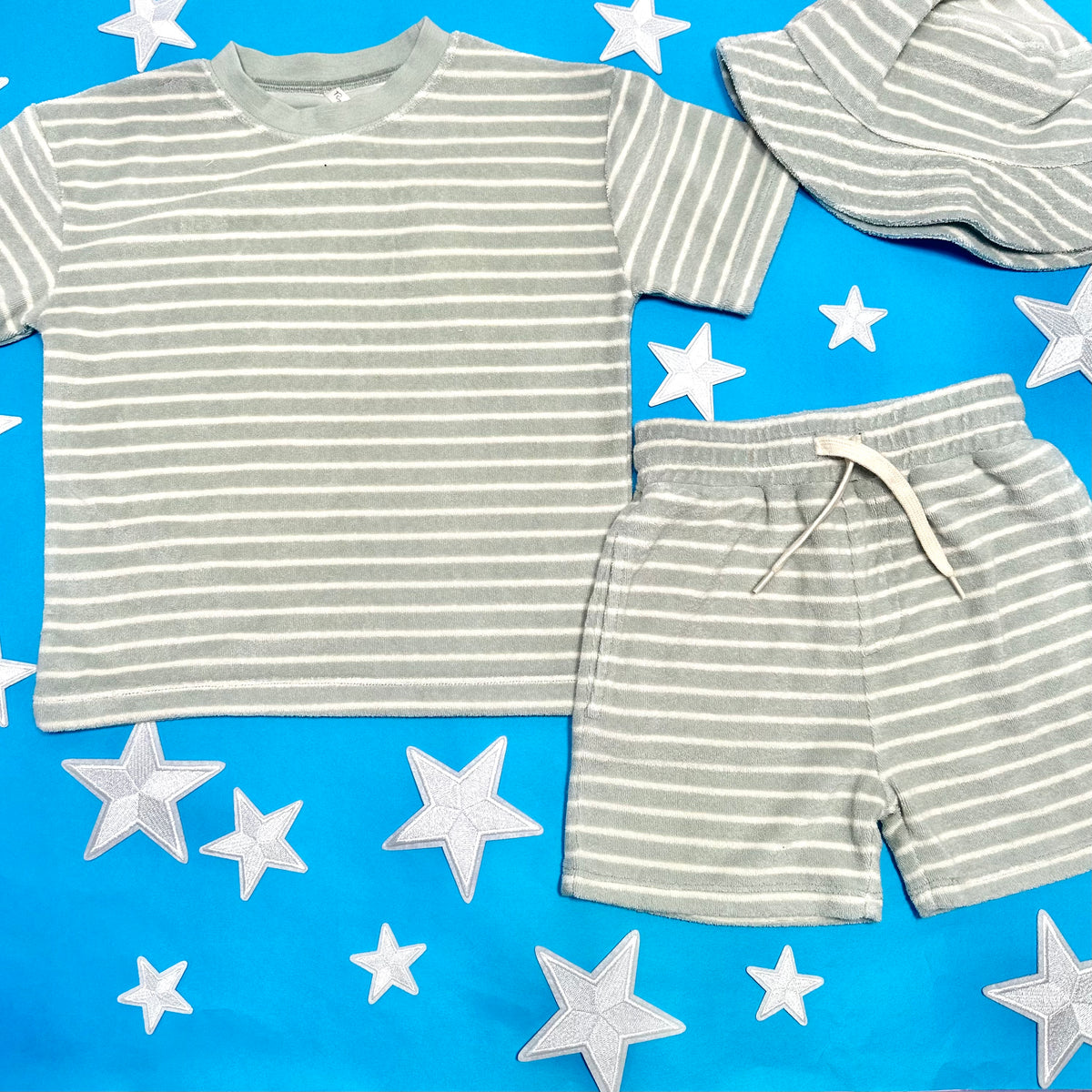 SEAFOAM STRIPE TERRY BUCKET HAT