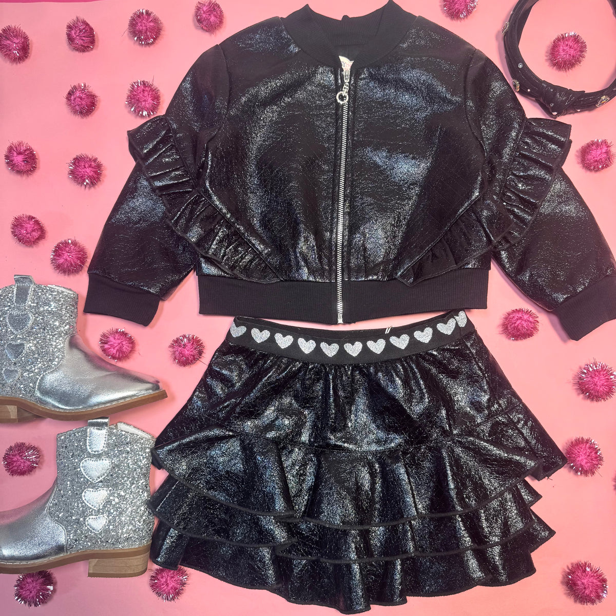 RUFFLE PLEATHER SKIRT