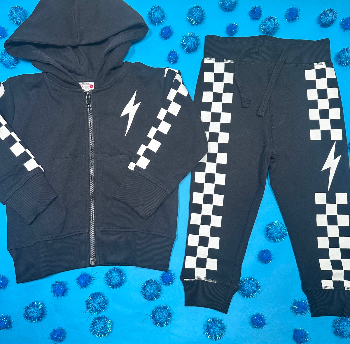 CHECKERED ZIP UP HOODIE - HOODIES