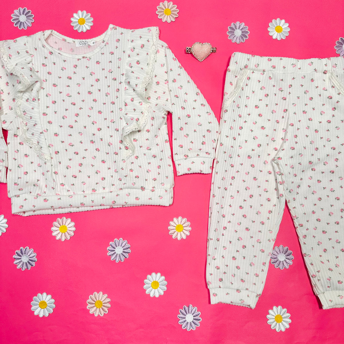 MINI FLORAL RIBBED RUFFLE SWEATSHIRT - SWEATERS