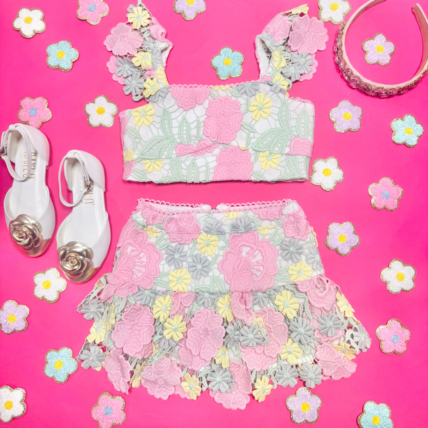 ESTELLA EMBROIDERY TOP AND SKIRT SET