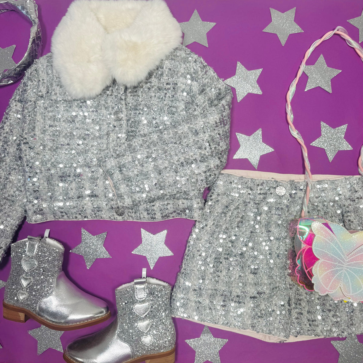 SEQUIN TWEED SHORTS