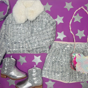 SEQUIN TWEED SHORTS
