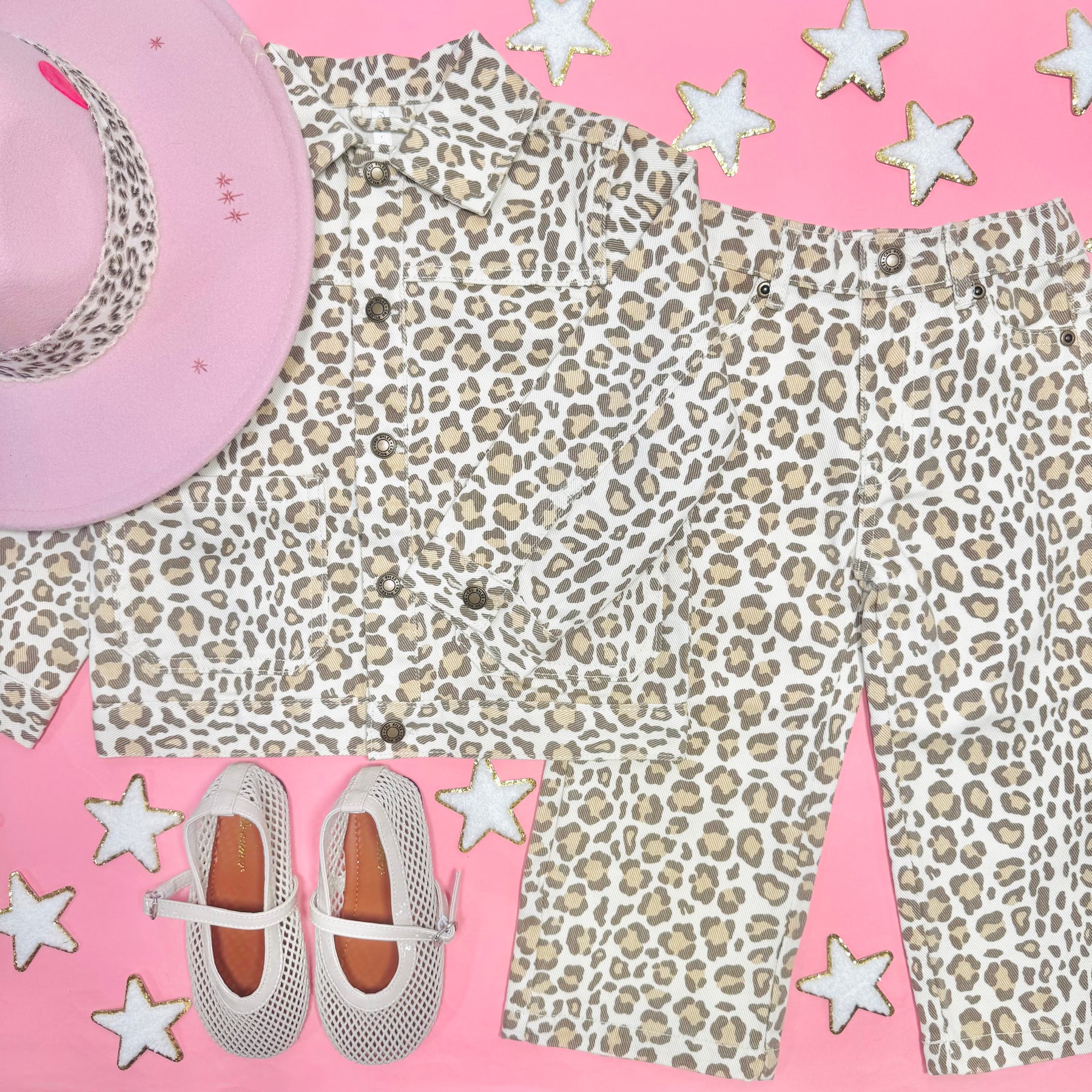 LEOPARD STRAIGHT LEG DENIM PANTS