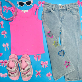 RHINESTONE DOUBLE STRAP TANK TOP - TANK TOPS