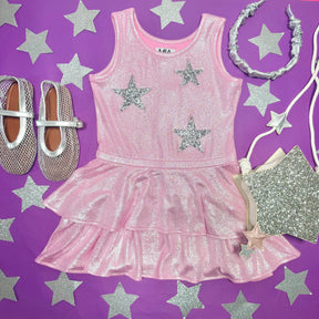 CRYSTAL STARS METALLIC TIERED DRESS