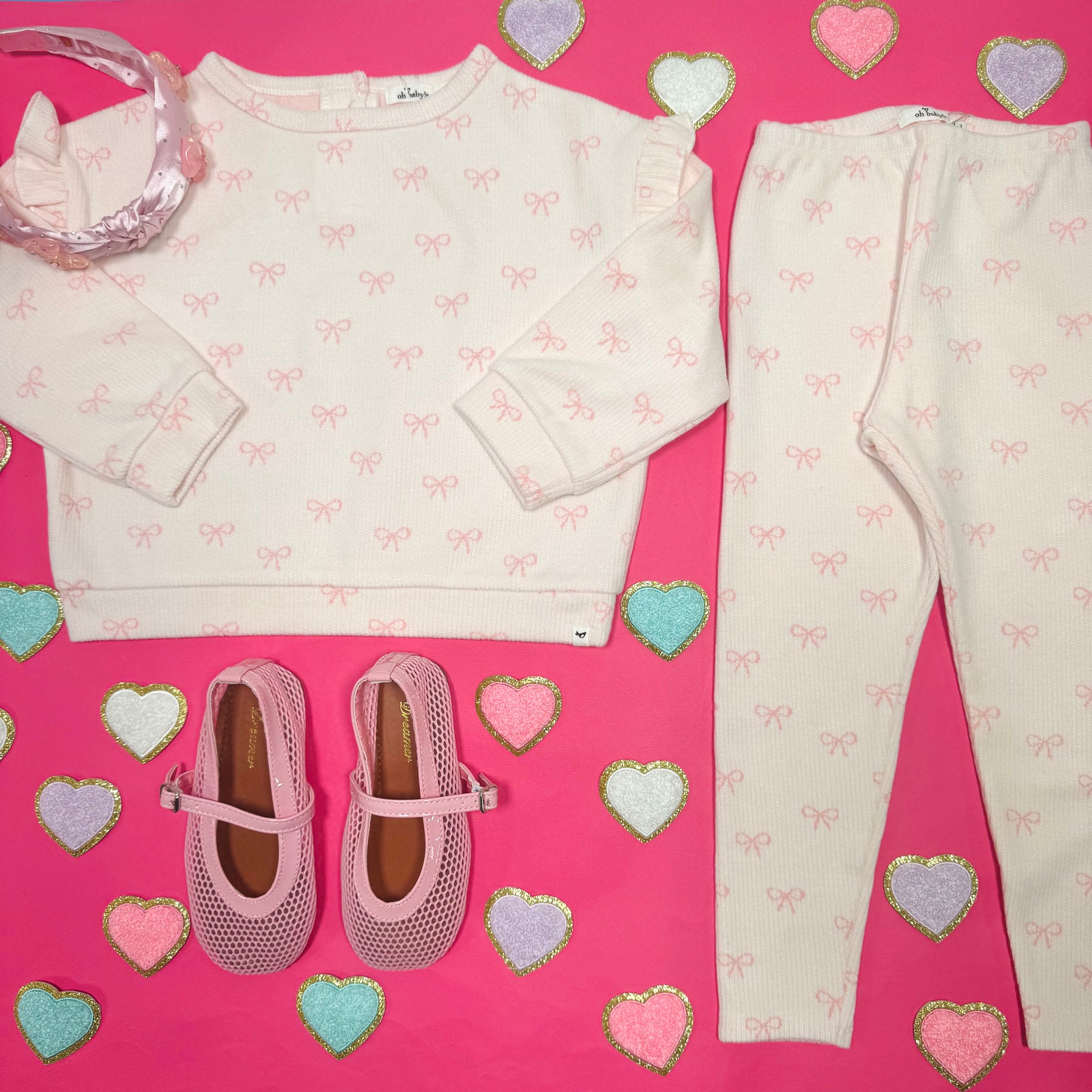 MINI BOWS RUFFLE SWEATSHIRT AND LEGGINGS SET