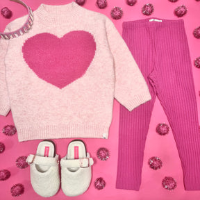 HEART KNITTED SWEATSHIRT AND LEGGINGS SET - SET