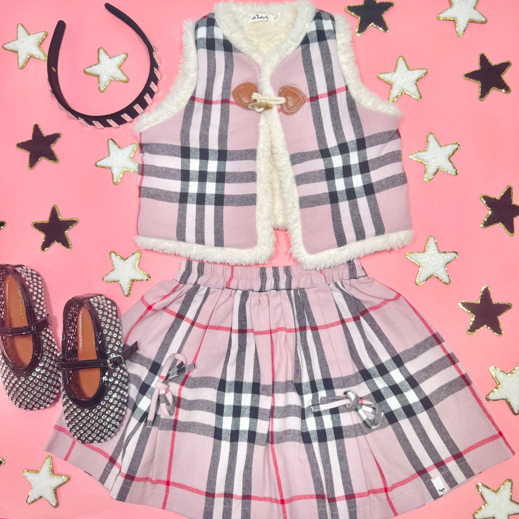 LONDON PLAID VEST AND PLEATED SKIRT SET