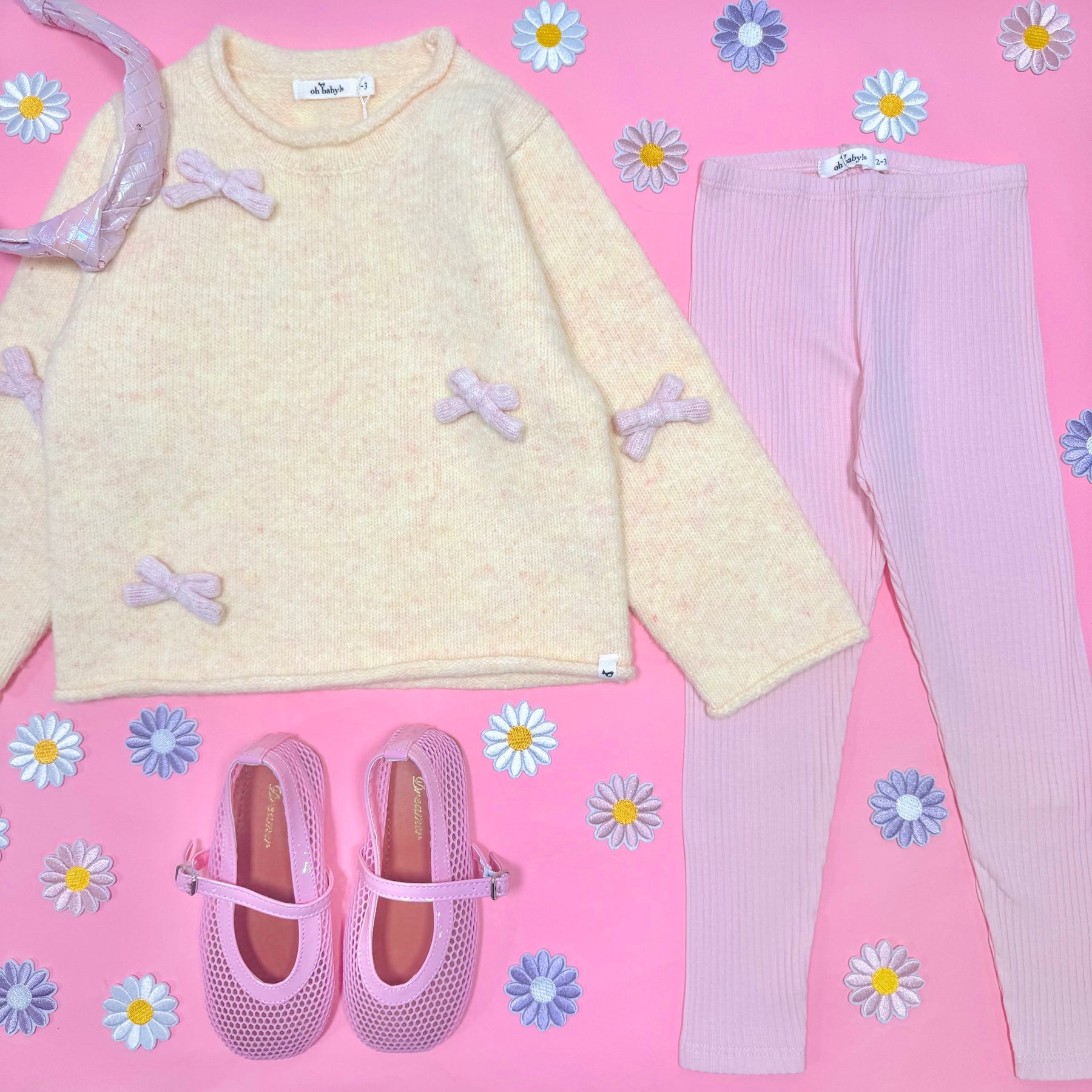 BOWS FUZZY SWEATSHIRT AND LEGGINGS SET