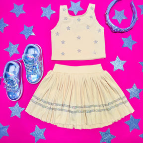 NAOMI CRYSTAL STARS TOP AND PLEATED SKIRT W/ SHORTS TENNIS SET - SET