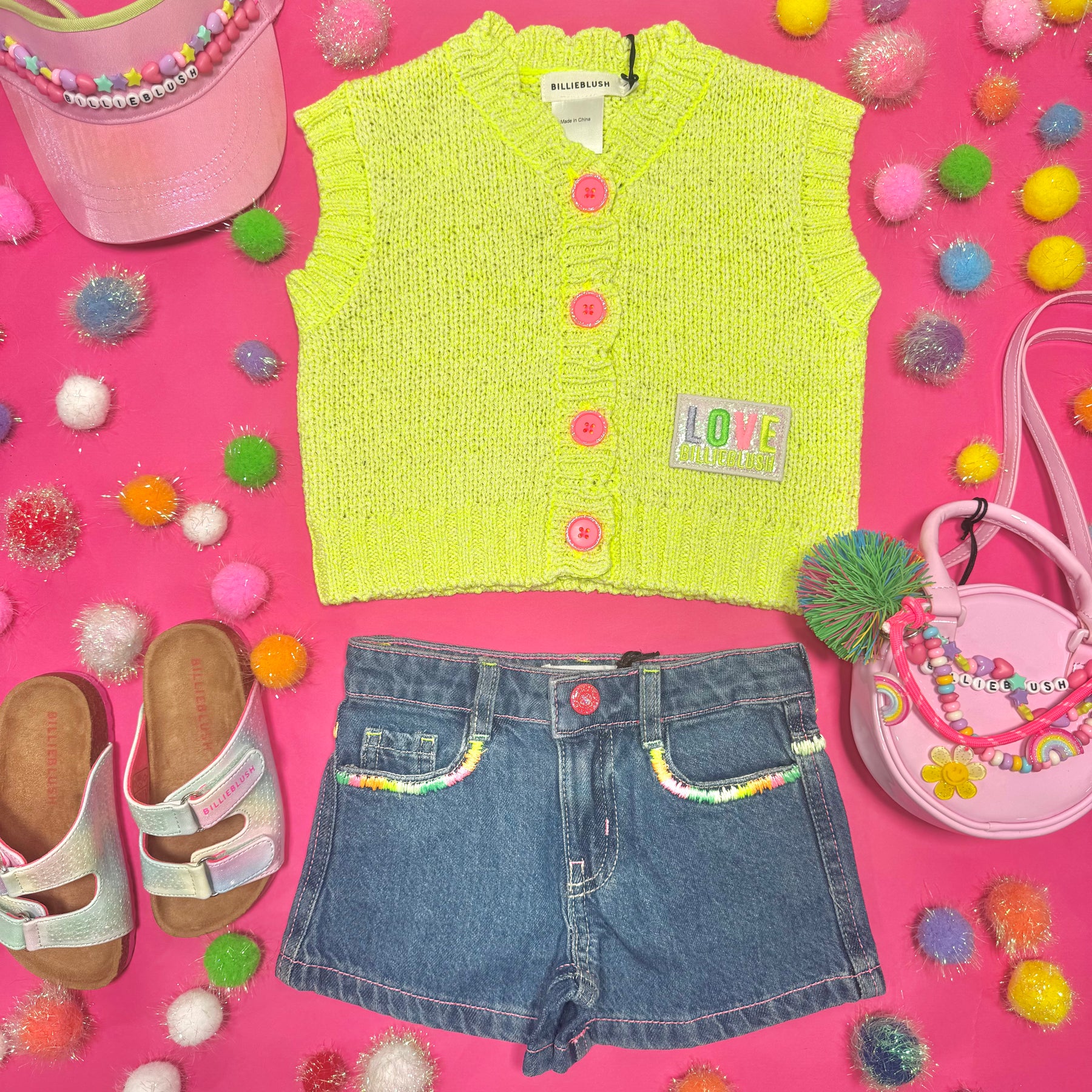 NEON EMBROIDERED DENIM SHORTS